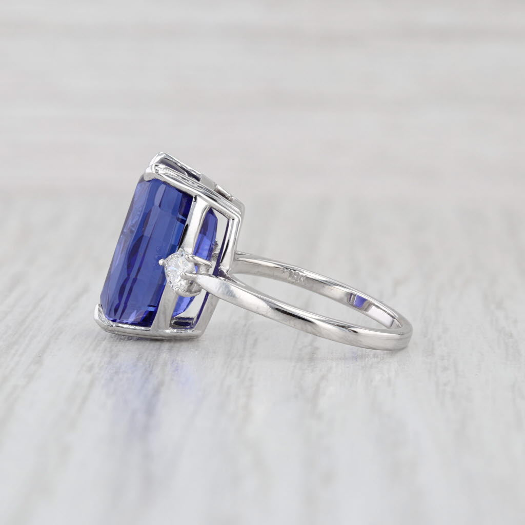 12.92ctw Cushion GIA Tanzanite Diamond Hearts Ring 18k White Gold Size 7