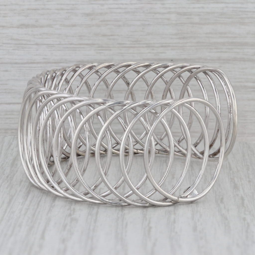 Gray Spiral Linked Circles Cuff Bracelet Sterling Silver 7.75" Adjustable