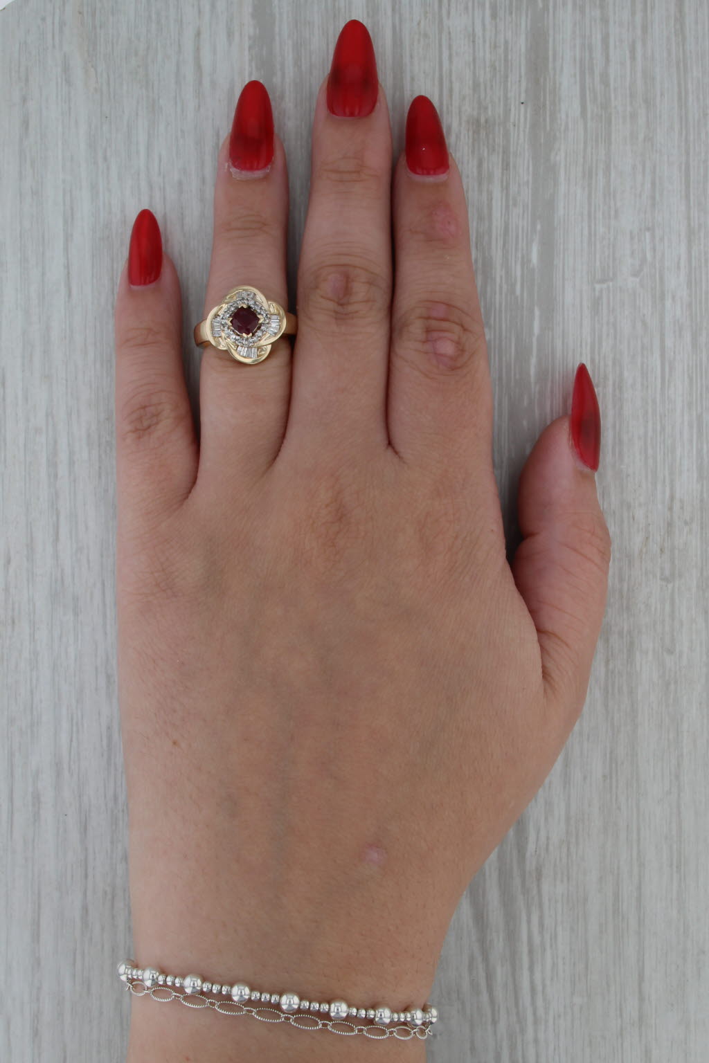 1.04ctw Ruby Diamond Halo Flower Ring 14k Yellow Gold Size 5.5 Cocktail