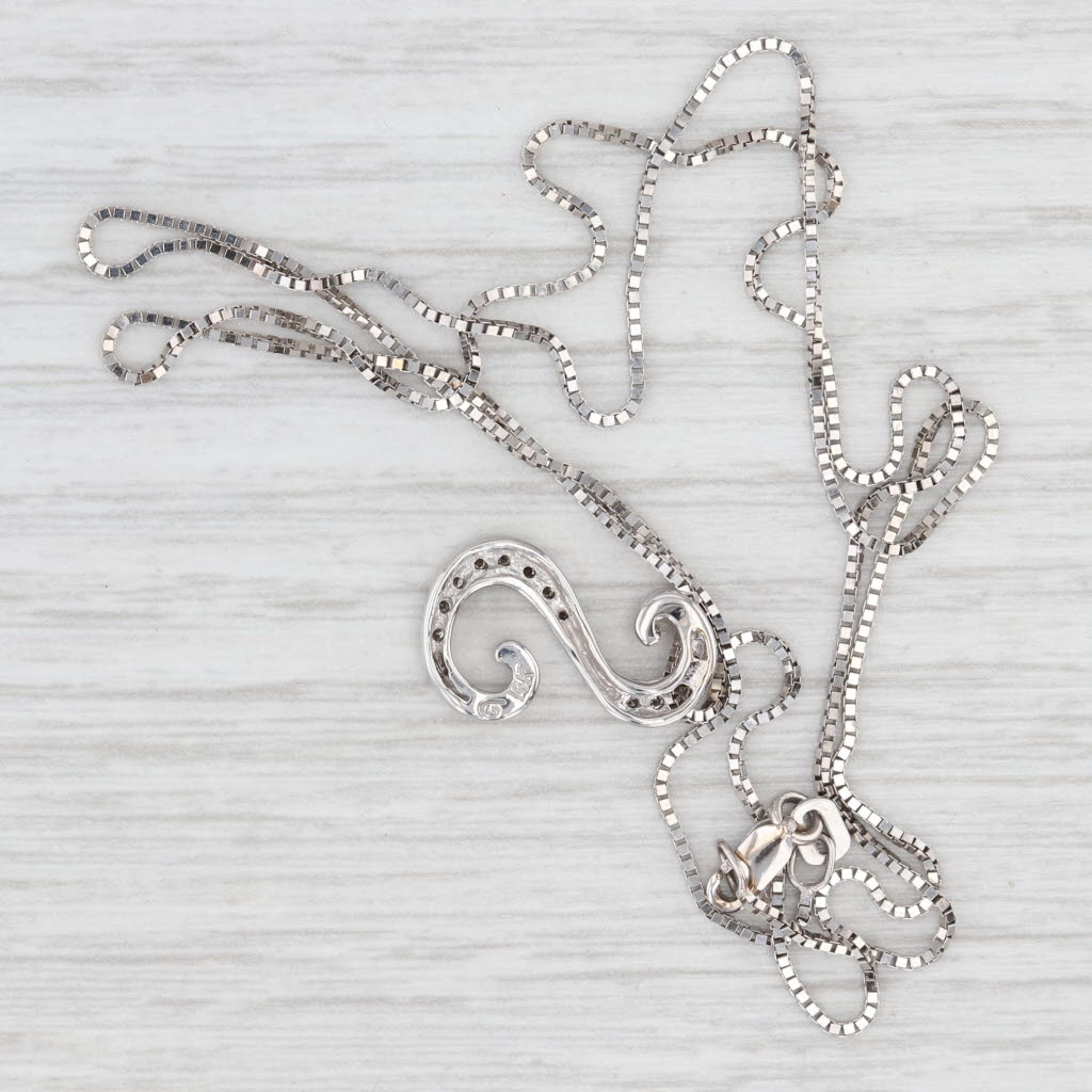 Light Gray 0.10ctw Diamond Letter S Pendant Necklace 14k White Gold 20.25" Box Chain