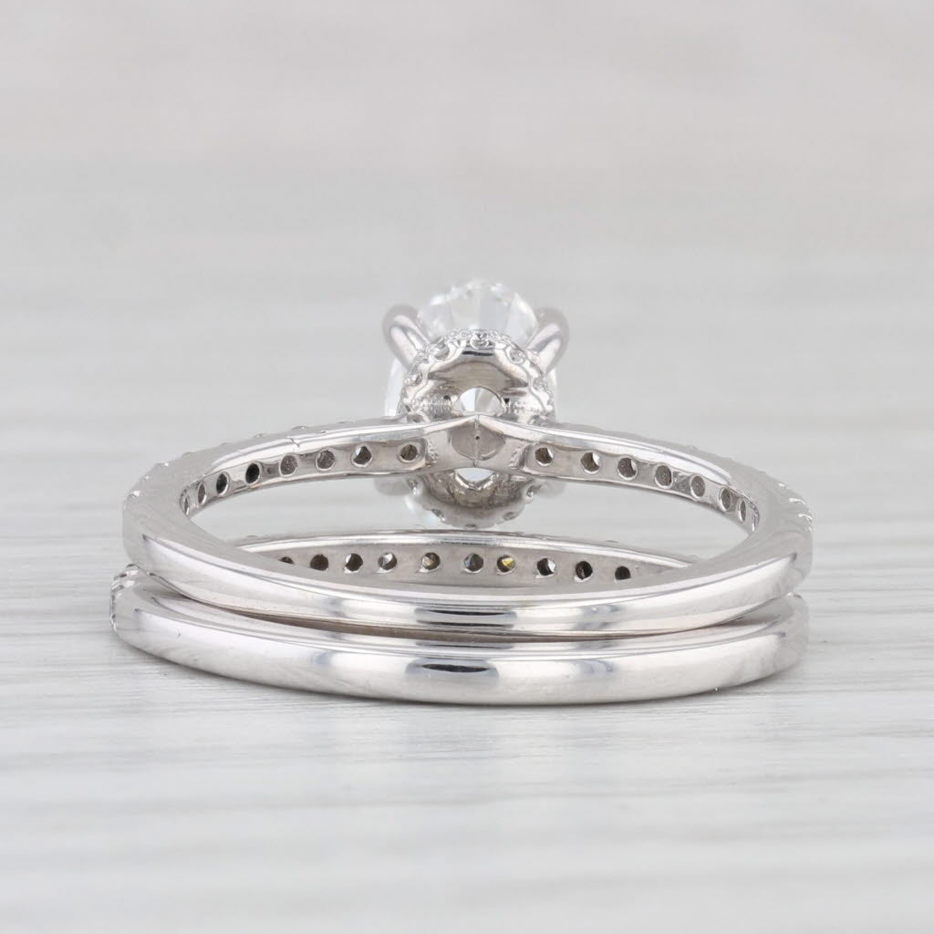 Light Gray 1.45ctw Oval Diamond Engagement Ring Wedding Band Bridal Set 14k White Gold GIA