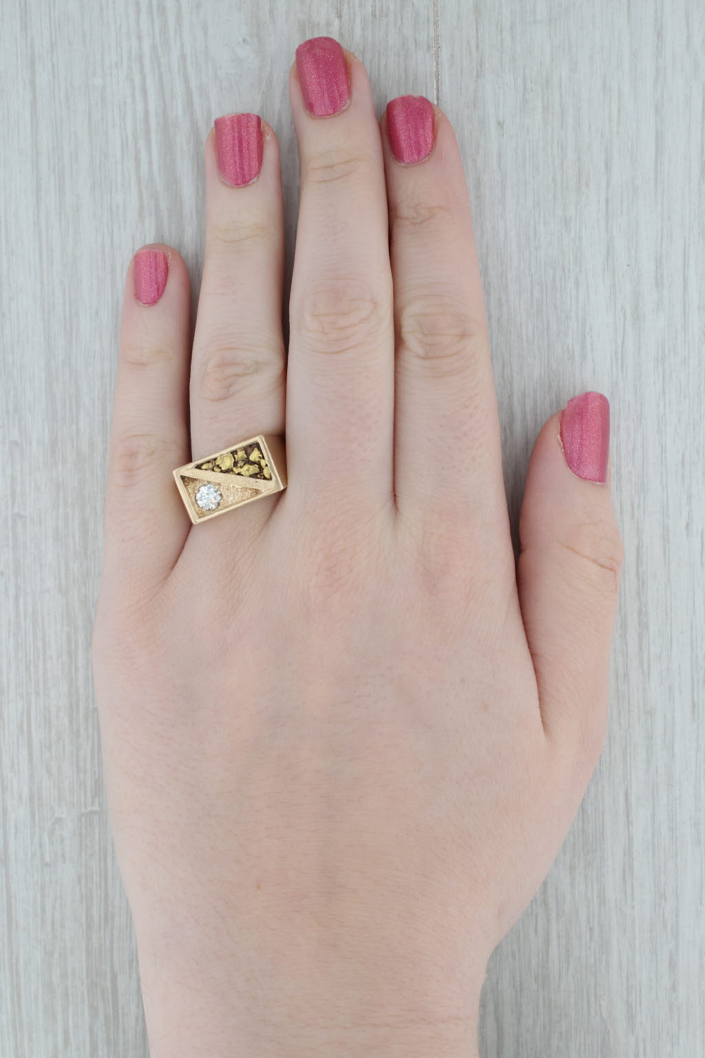Gray Men's Diamond Solitaire Nugget Ring 14k 18k Yellow Gold Size 10