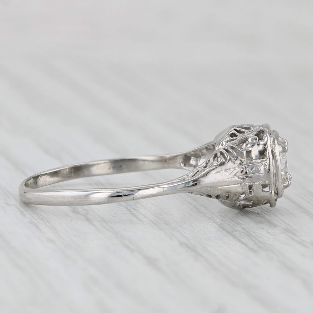 Light Gray Art Deco 0.46ct Diamond Engagement Ring 14k White Gold Filigree Size 10 GIA