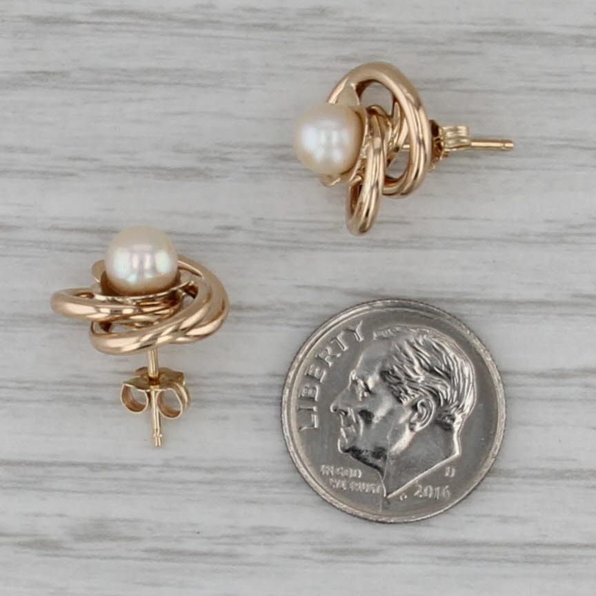 Cultured Pearl Knot Stud Earrings 14k Yellow Gold
