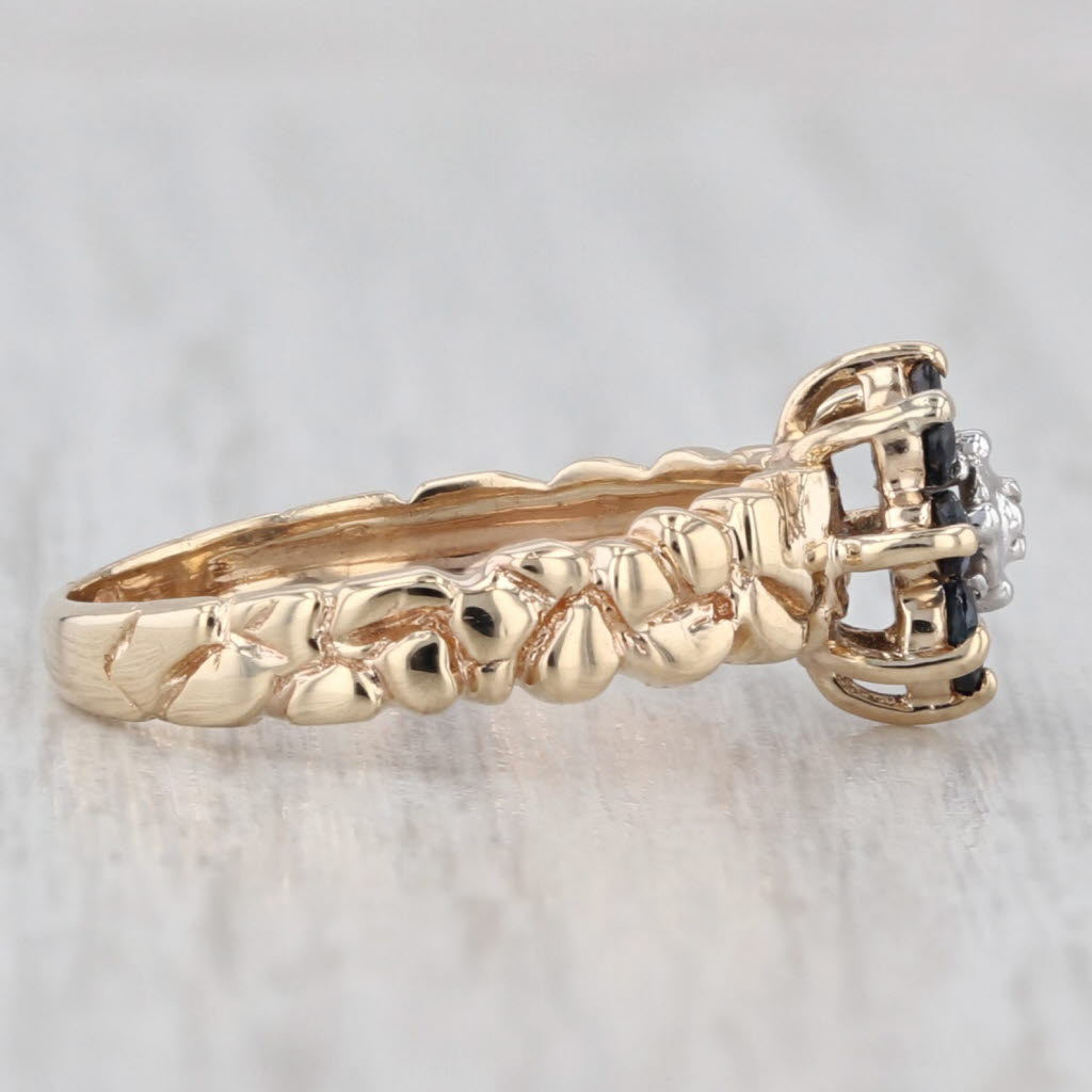 Light Gray 0.24ctw Blue Sapphire Diamond Flower Ring 10k Yellow Gold 4.75