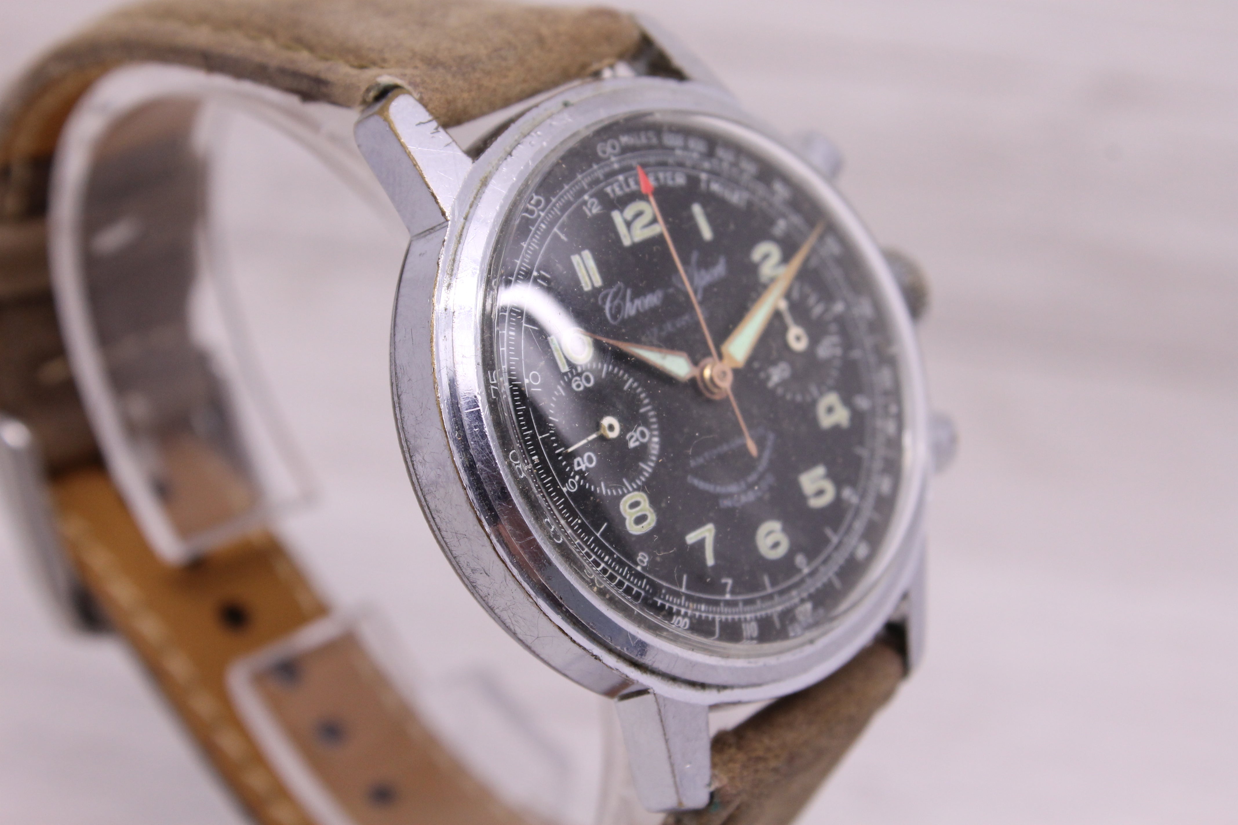 Gray Vintage Chrono Sport 37mm Steel Back Mens Chronograph Watch Venus 188 Arlen Trop