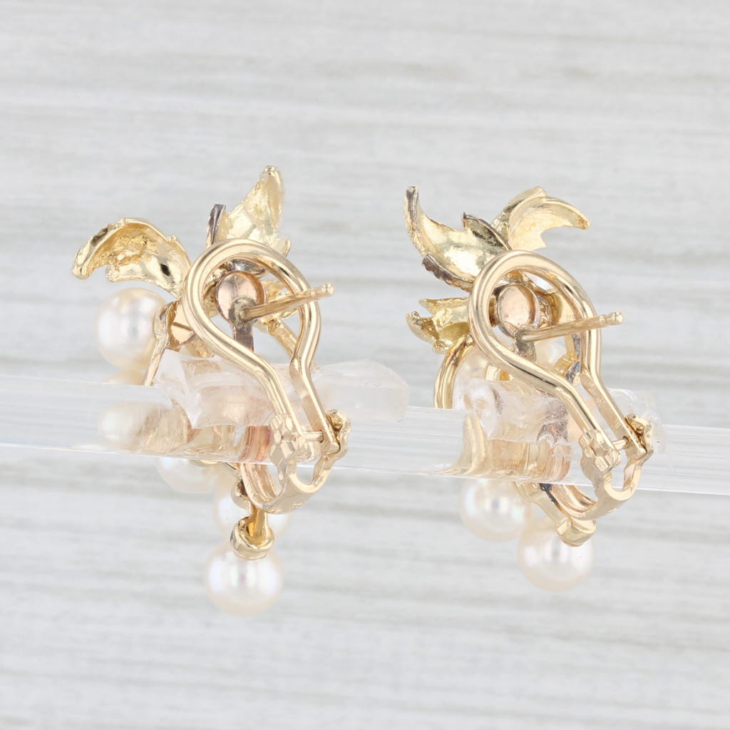 Light Gray Mikimoto Cultured Pearl Cluster Grape Bunch Drop Earrings 14k Gold Omega Backs