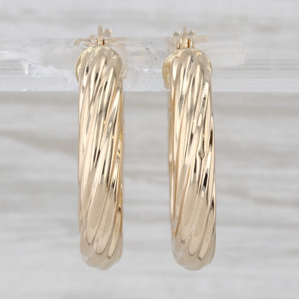 Woven Hoop Earrings 14k Yellow Gold Snap Top Round Hoops