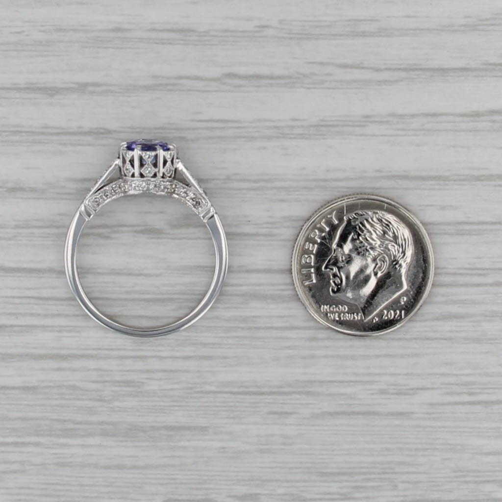 0.94ctw Tanzanite Diamond Ring 18k White Gold Sz 6.75 Engagement Cathedral Band