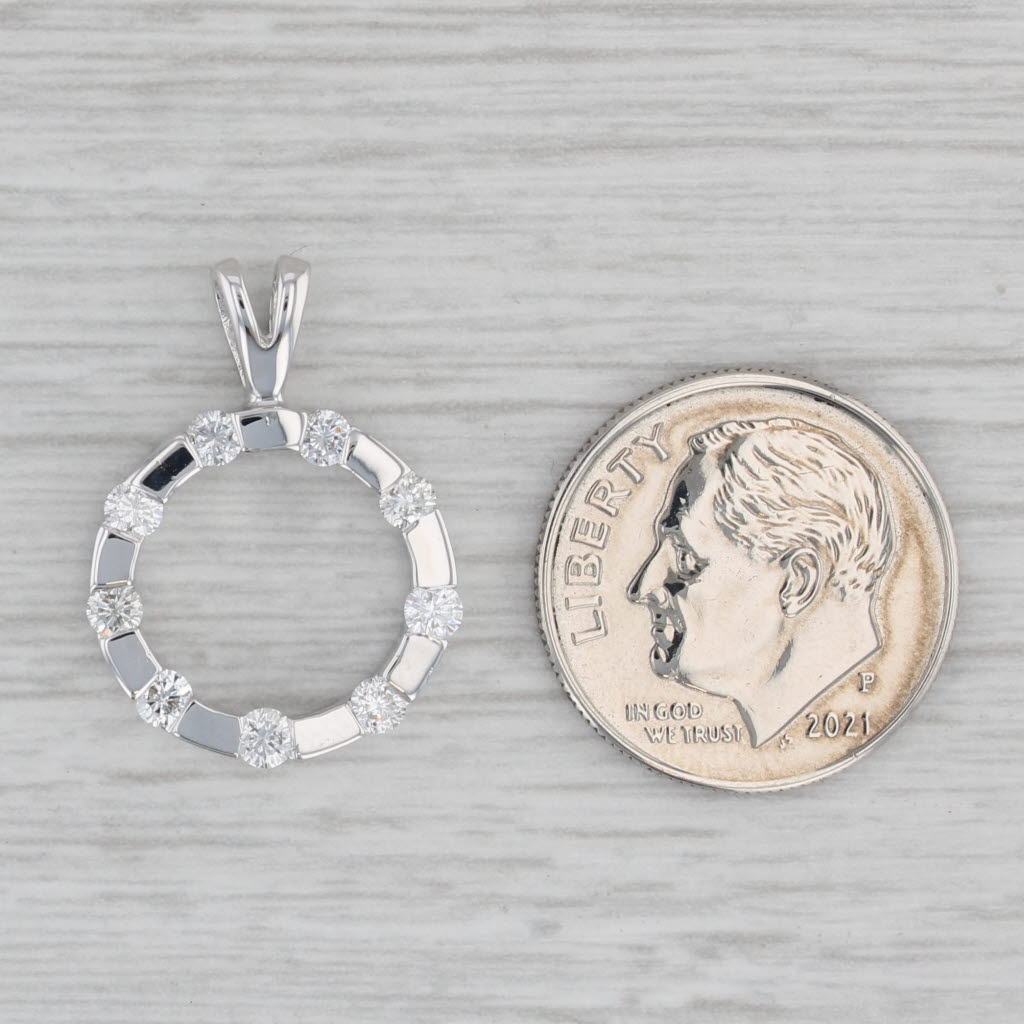 Gray 0.50ctw Diamond Open Circle Pendant 14k White Gold Small Drop