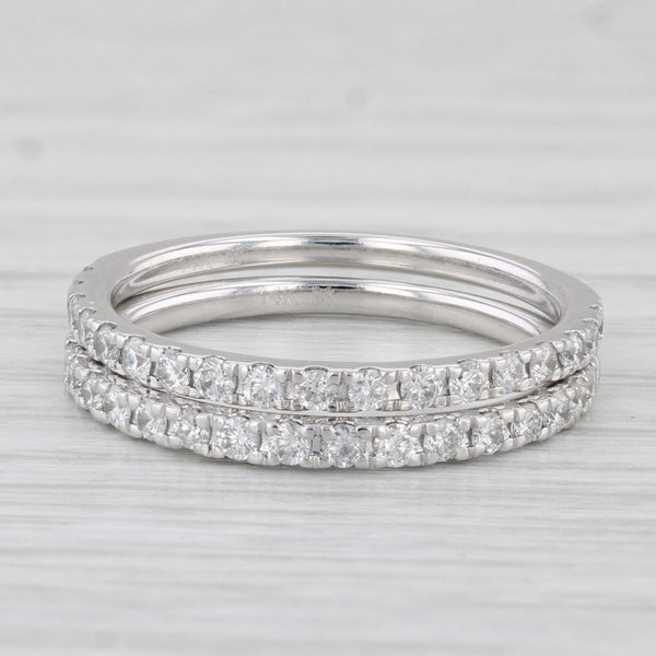 0.66ctw Diamond Set of 2 Rings 14k White Gold Wedding Anniversary Bands Sz 6.75