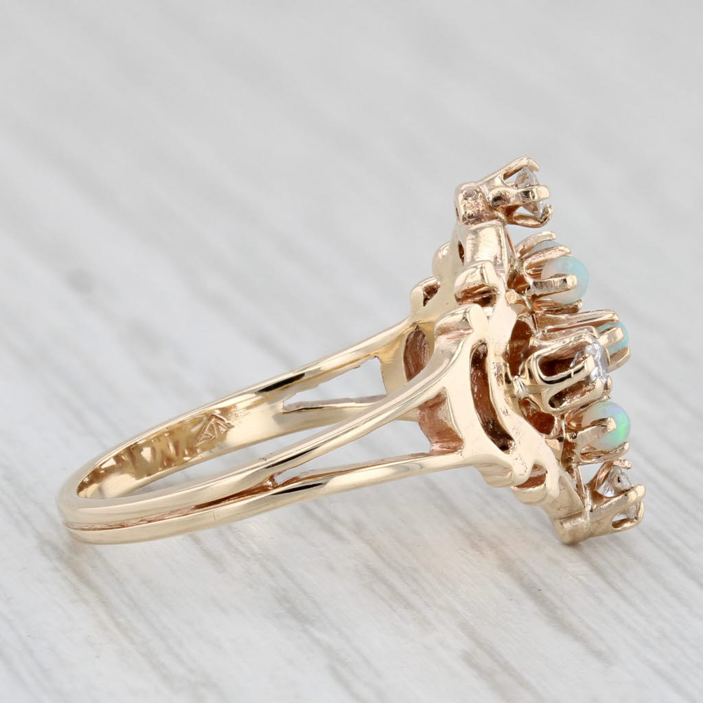 Light Gray Vintage Opal Diamond Ring 14k Yellow Gold Size 7.25