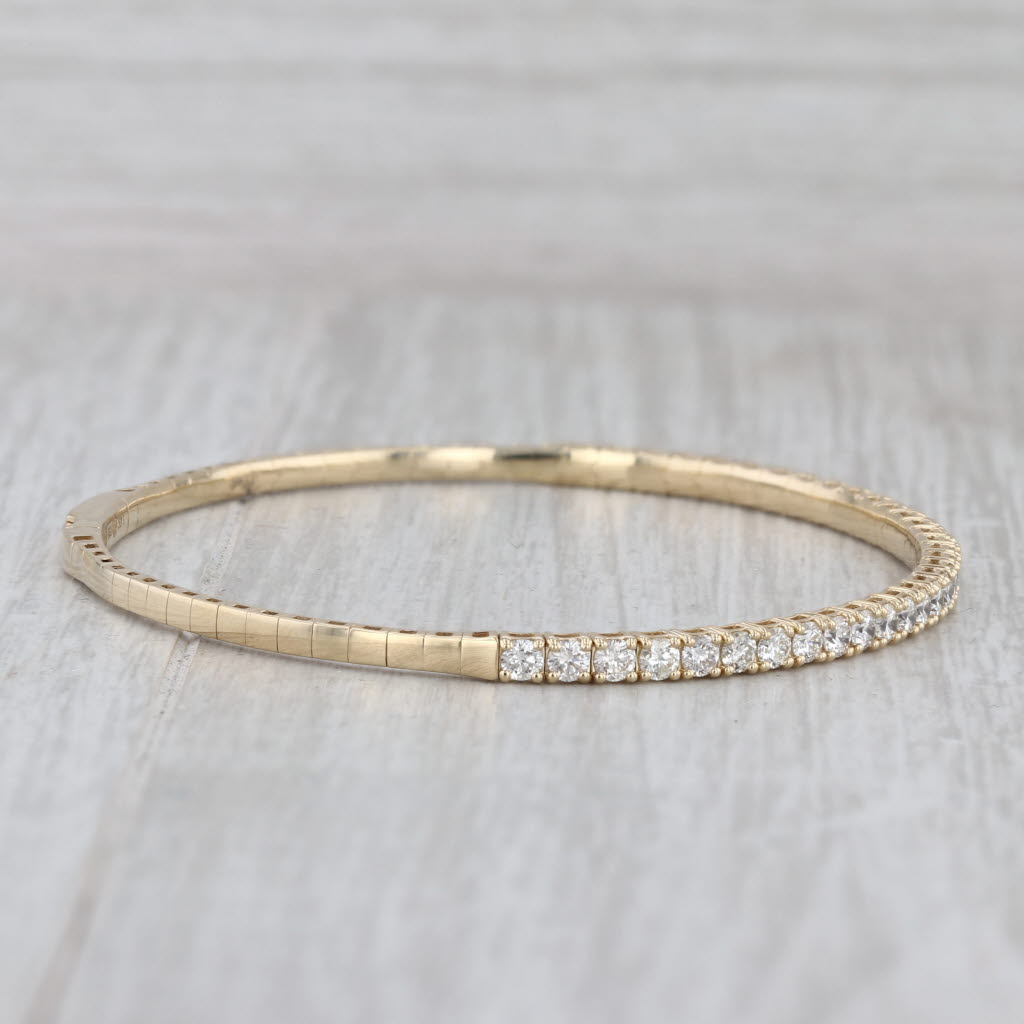 New 1.95ctw Diamond Bead Flexible Bangle Tennis Bracelet 14k Yellow Gold 6.75"