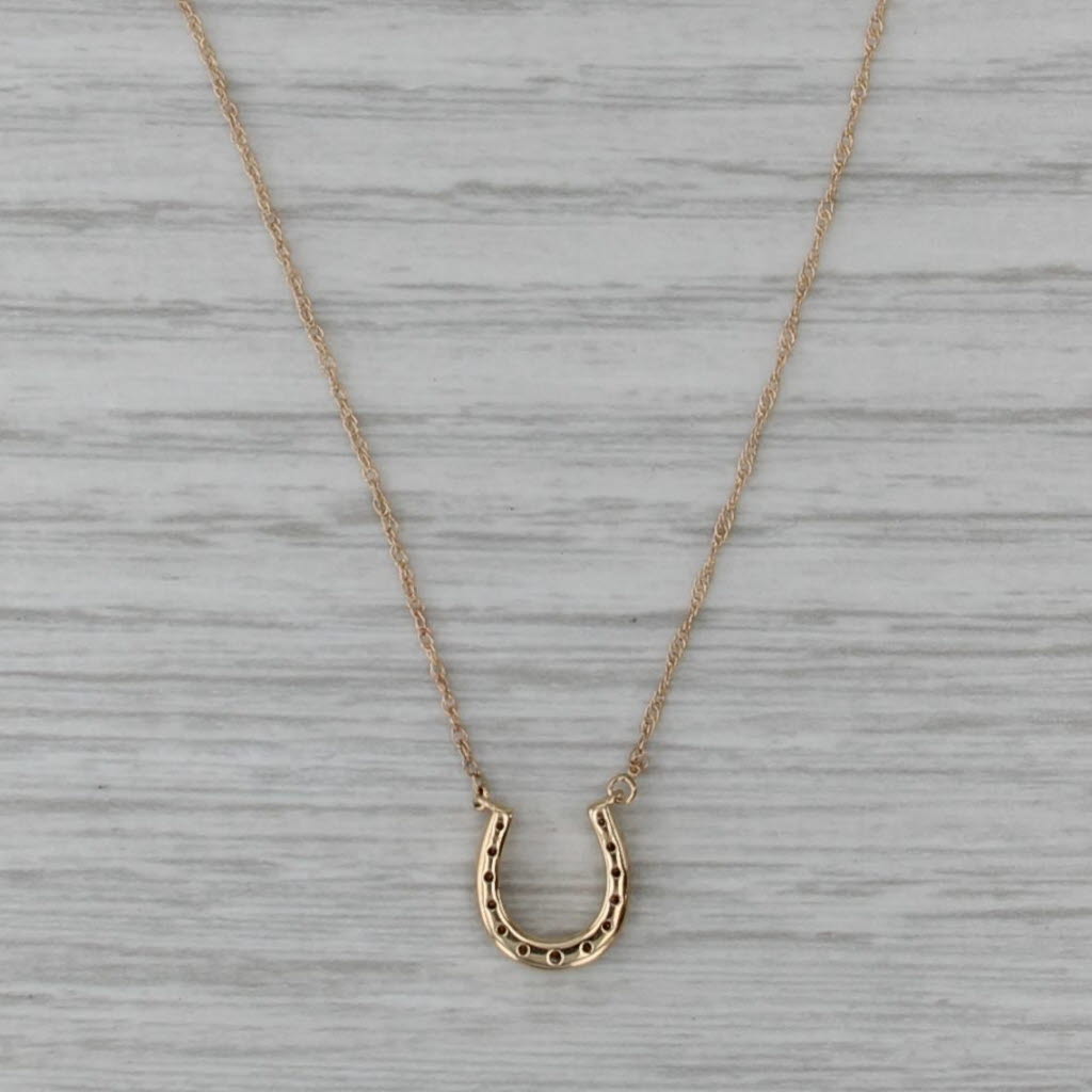 New 0.10ctw Diamond Horseshoe Pendant Necklace 14k Gold Lucky Western 17.75"