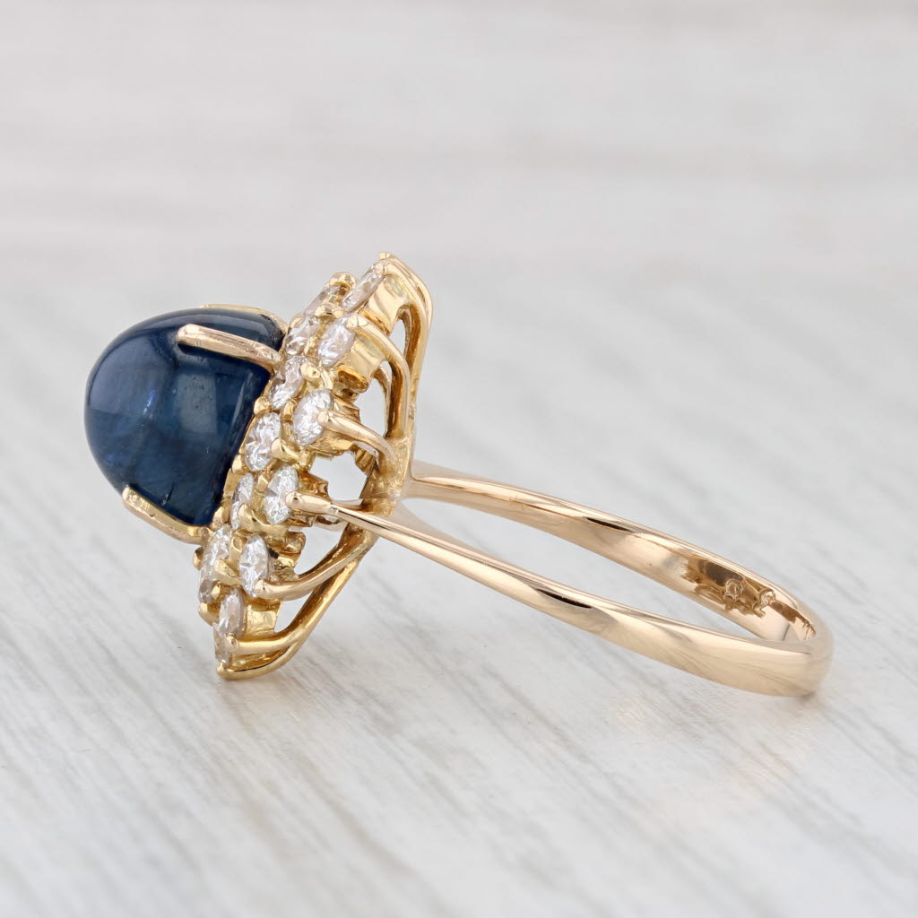 7.85ctw Blue Sapphire Diamond Halo Ring 18k Yellow Gold Size 8 Cocktail