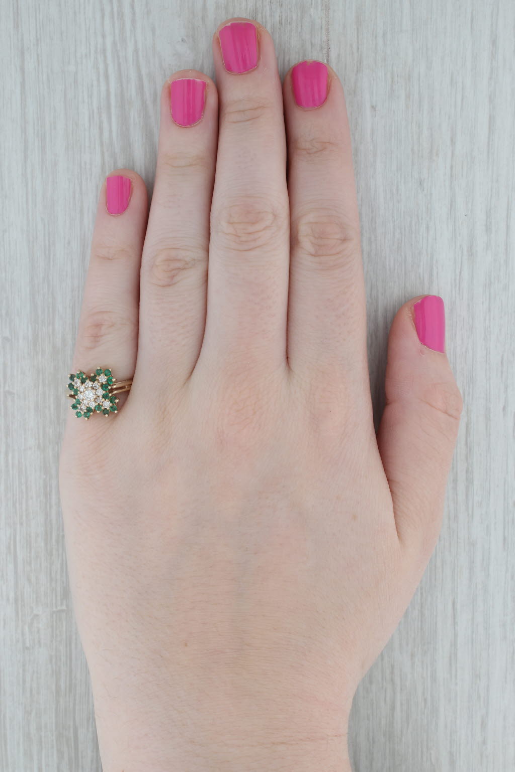 Gray 0.84ctw Diamond Emerald Cluster Ring 14k Yellow Gold Size 6.5
