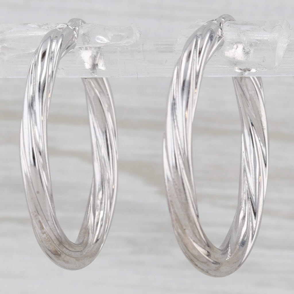 Gray Woven Round Hoop Earrings 14k White Gold Snap Top Hoops