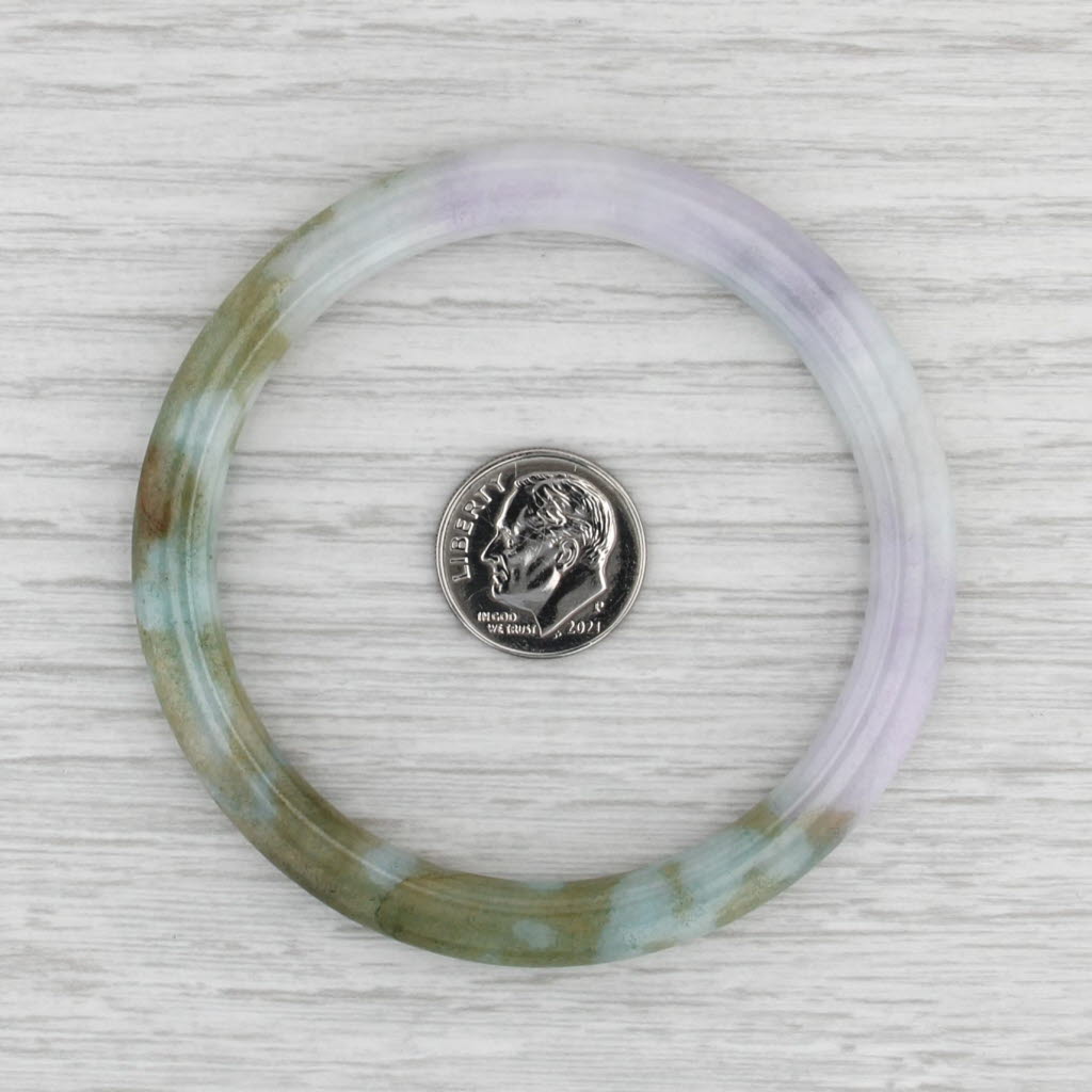 Marbled Green Jadeite Jade Bangle Bracelet 6.75” 6mm Stackable Statement