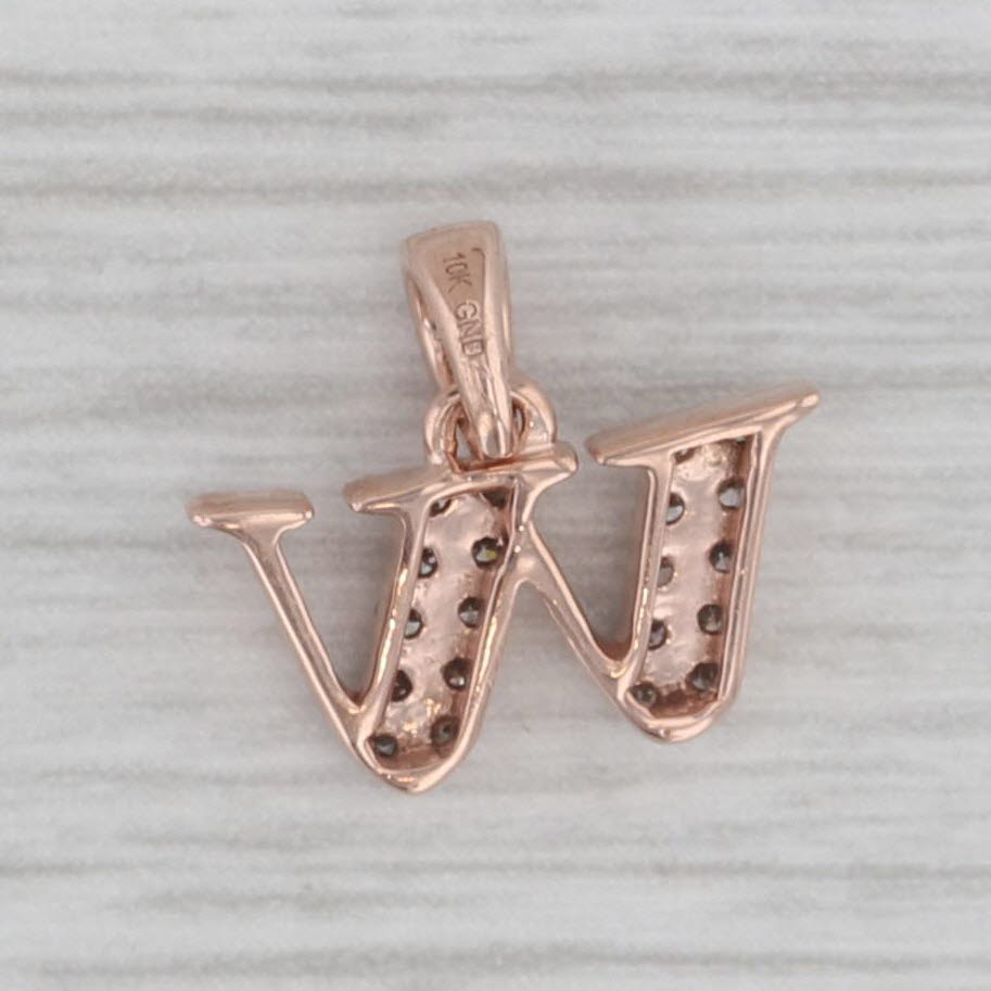 Gray Small Initial Letter W Pendant 10k Rose Gold Diamond Accents