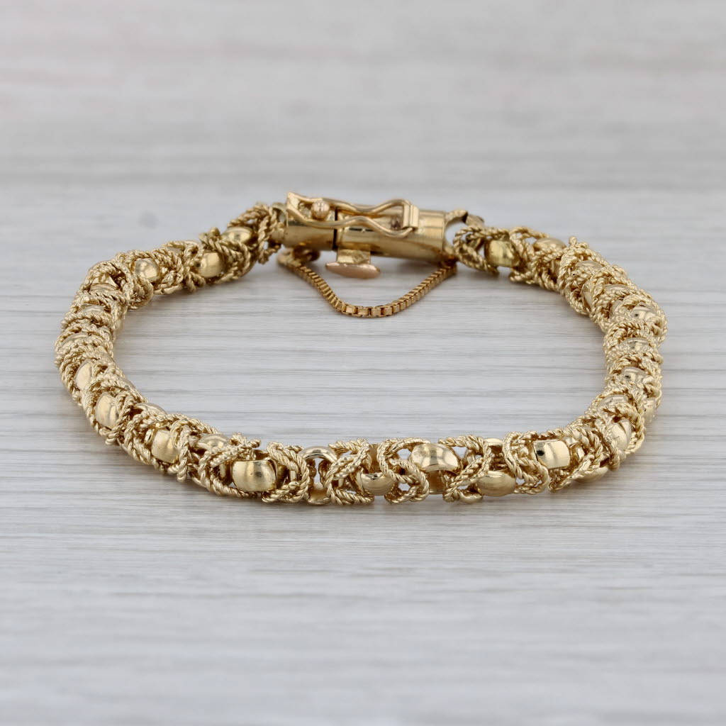Gray Byzantine Bracelet 18k Yellow Gold 7.5" 5.1mm Safety Chain