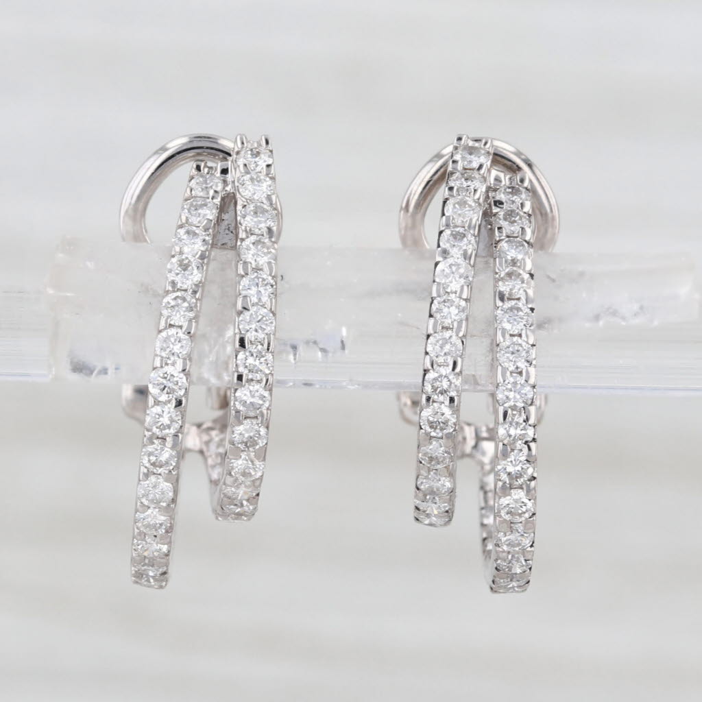 0.92ctw Diamond Double Half Hoop Earrings 18k White Gold Omega Backs