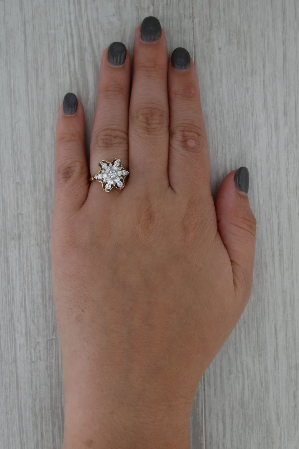 1.03ctw Diamond Flower Star Cluster Ring 14k Yellow Gold Size 6.75 Vintage