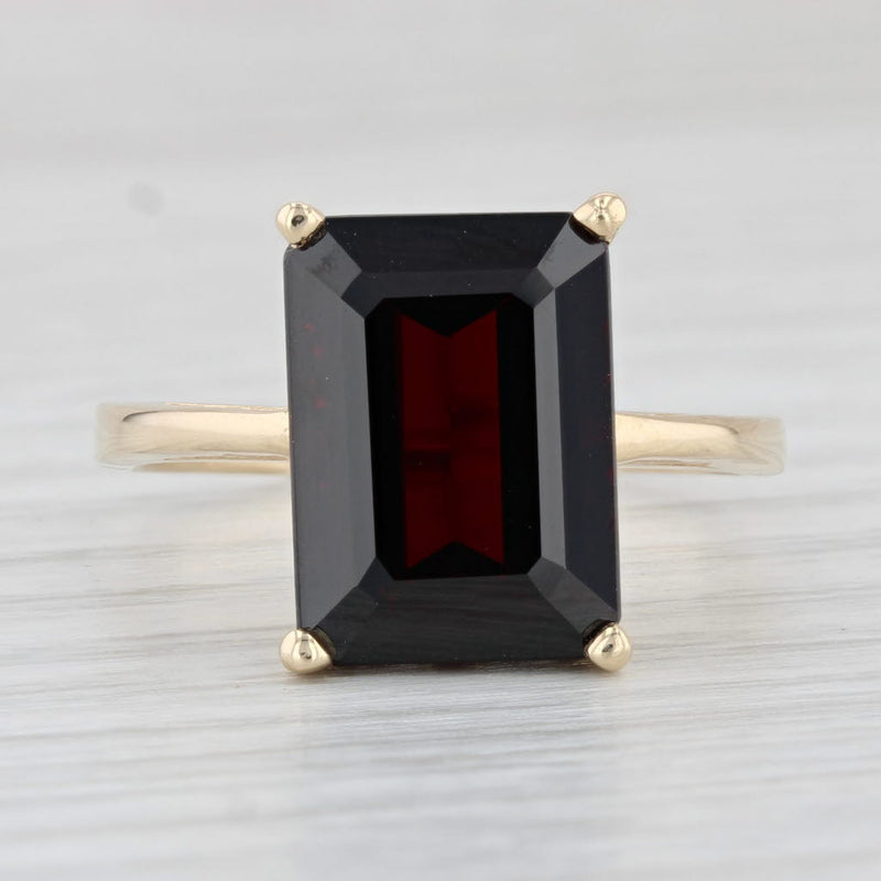 Light Gray 8.90ct Emerald Cut Red Garnet Solitaire Ring 14k Yellow Gold Size 9.75