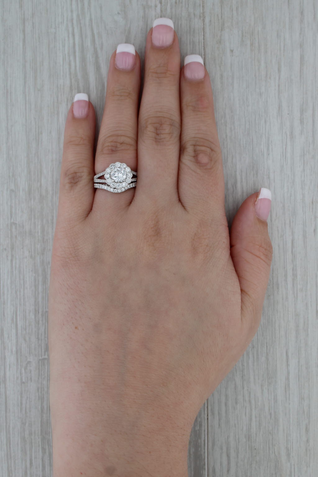 2.08ctw GIA Diamond Flower Halo Engagement Ring Wedding Band Bridal Set 14k Gold