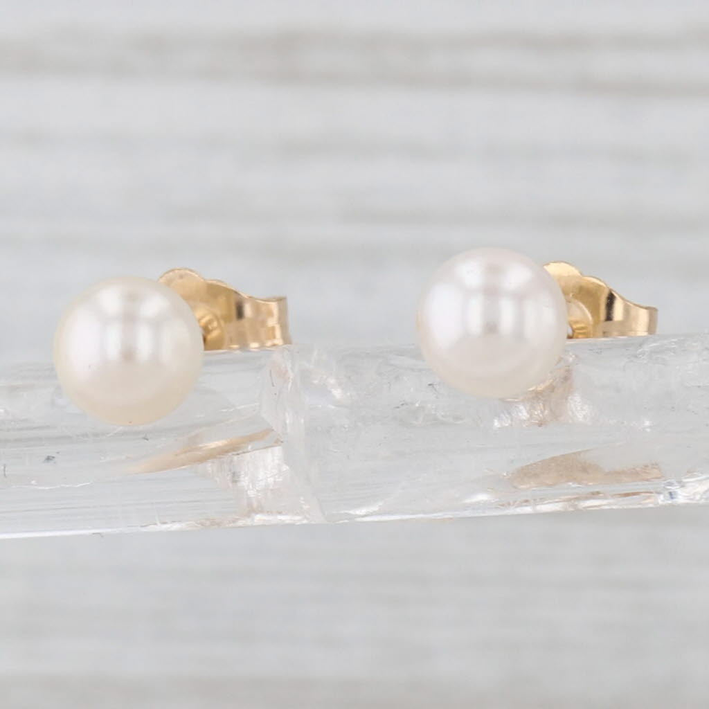 4.9mm Cultured Pearl Stud Earrings 14k Yellow Gold Round Solitaire Studs