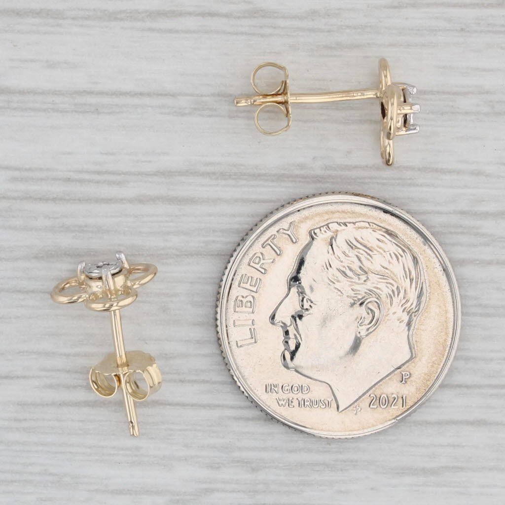 Gray Diamond Flower Stud Earrings 10k Yellow Gold