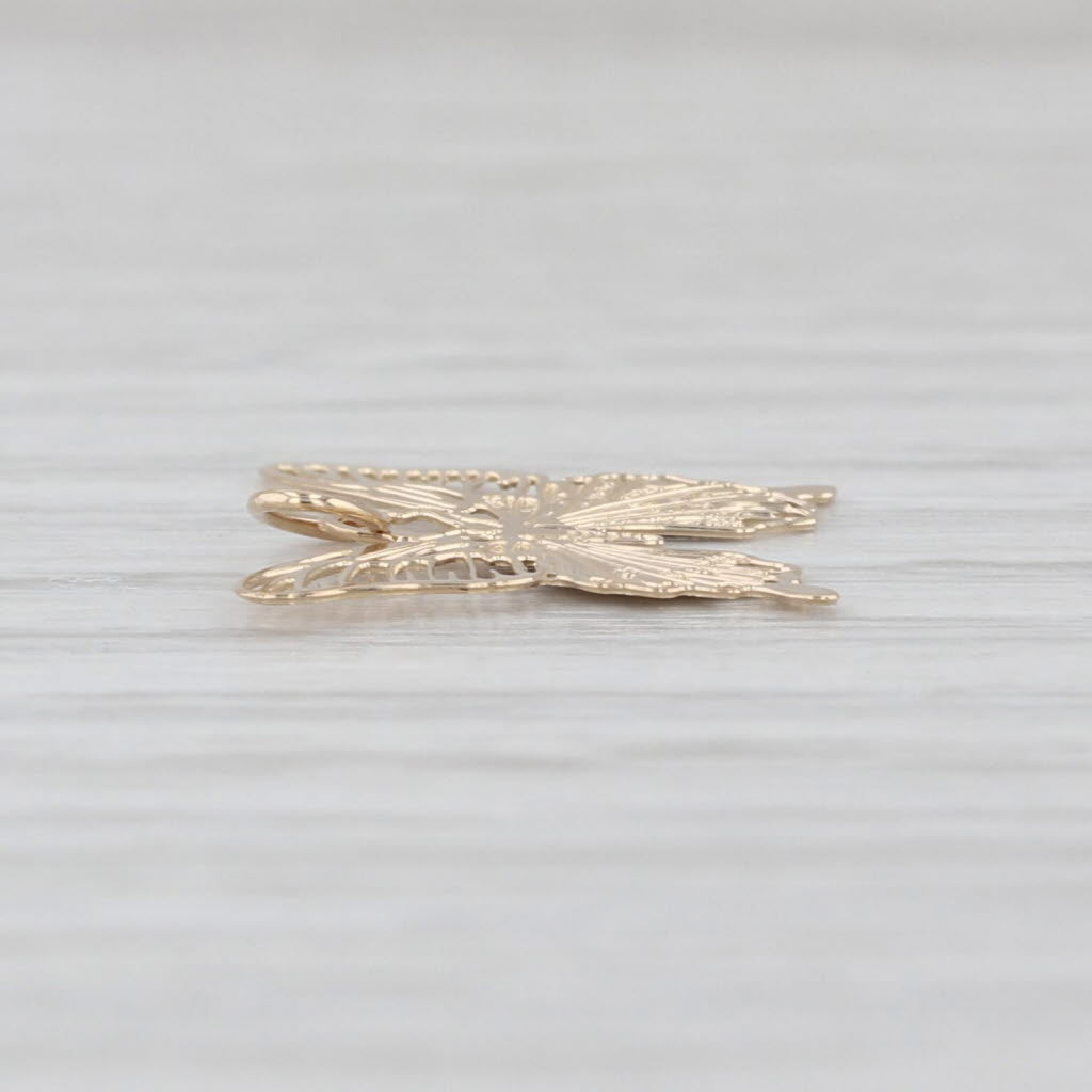 Detailed Butterfly Pendant 14k Yellow Gold Thin Small Drop Charm