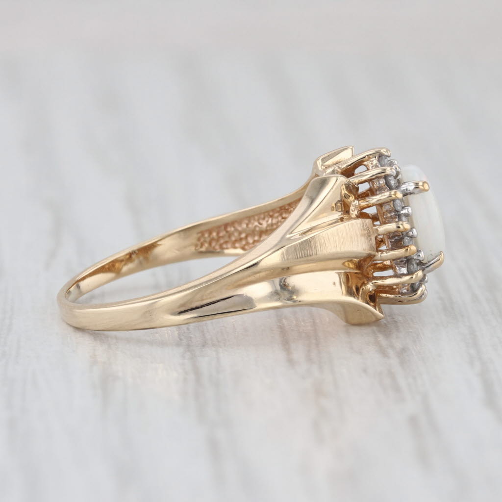 Oval Opal Cabochon Diamond Halo Ring 10k Yellow Gold Size 7