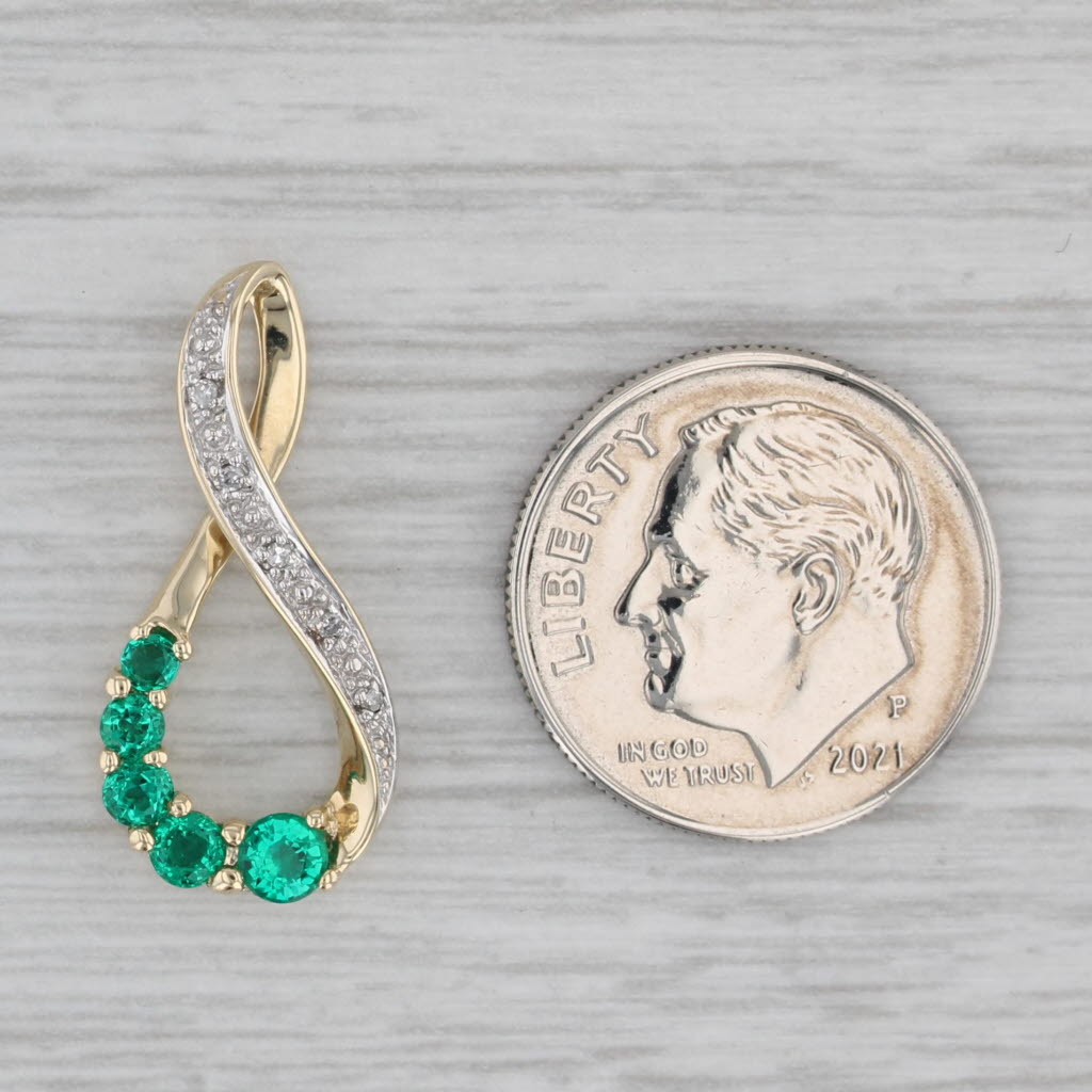 Gray 0.32ctw Lab Created Emerald Teardrop Pendant 10k Yellow Gold Diamond Accents