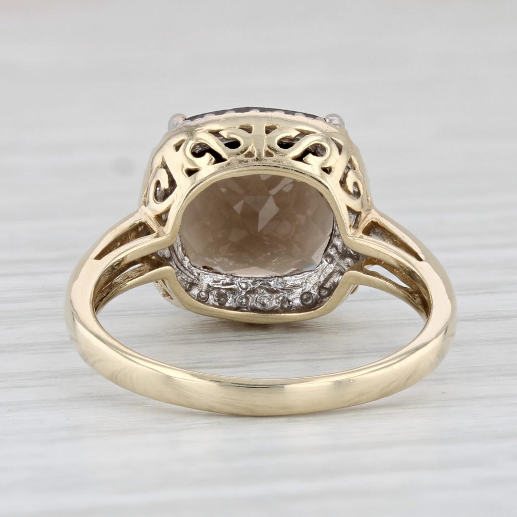 Light Gray 4.20ct Smoky Quartz Diamond Halo Ring 10k Yellow Gold Size 7