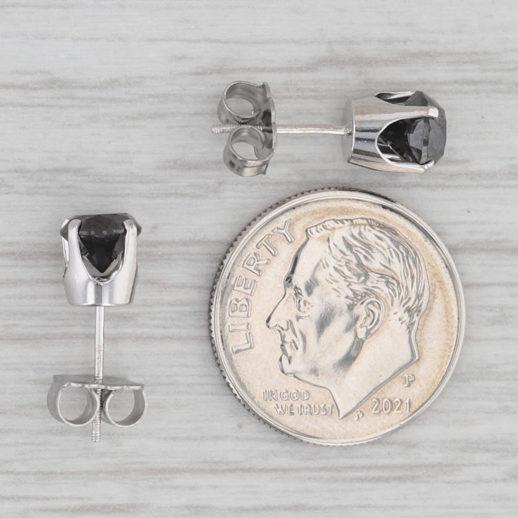 Gray 1.84ctw Black Diamond Stud Earrings 14k White Gold Round Solitaire Studs