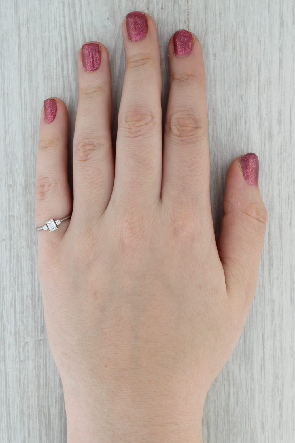 Dark Gray 0.44ctw Emerald Cut Diamond Engagement Ring 14k White Gold Size 6.5