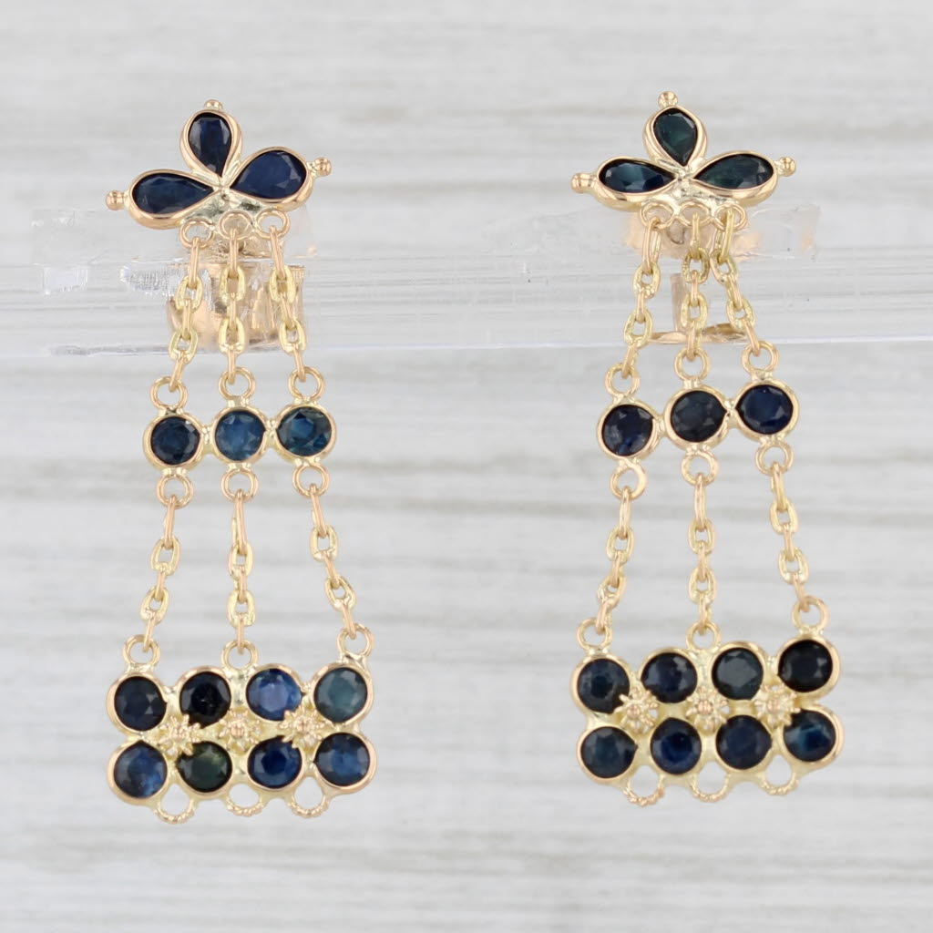 Light Gray 3.50ctw Blue Sapphire Dangle Earrings 18k Yellow Gold