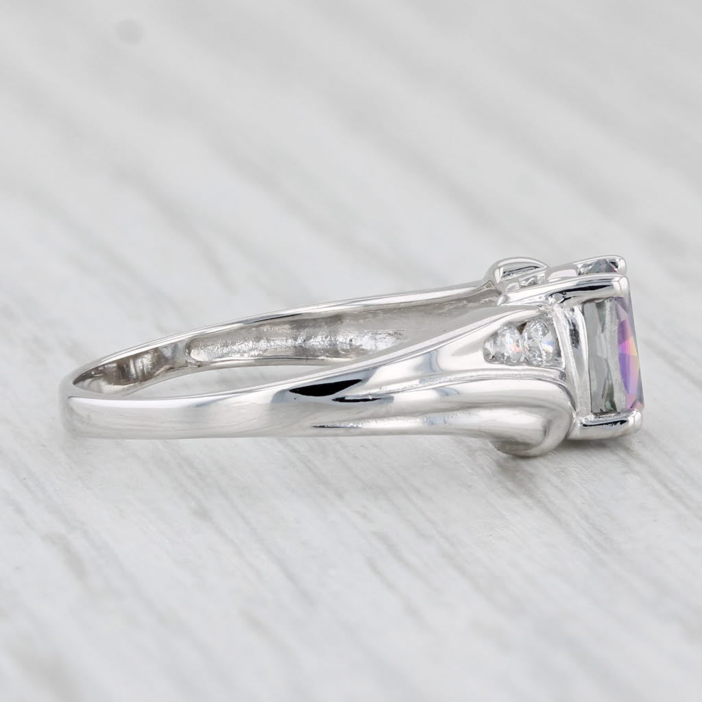 Light Gray 1.10ctw Mystic Topaz Cubic Zirconia Ring 10k White Gold Size 6.75 Oval Solitaire