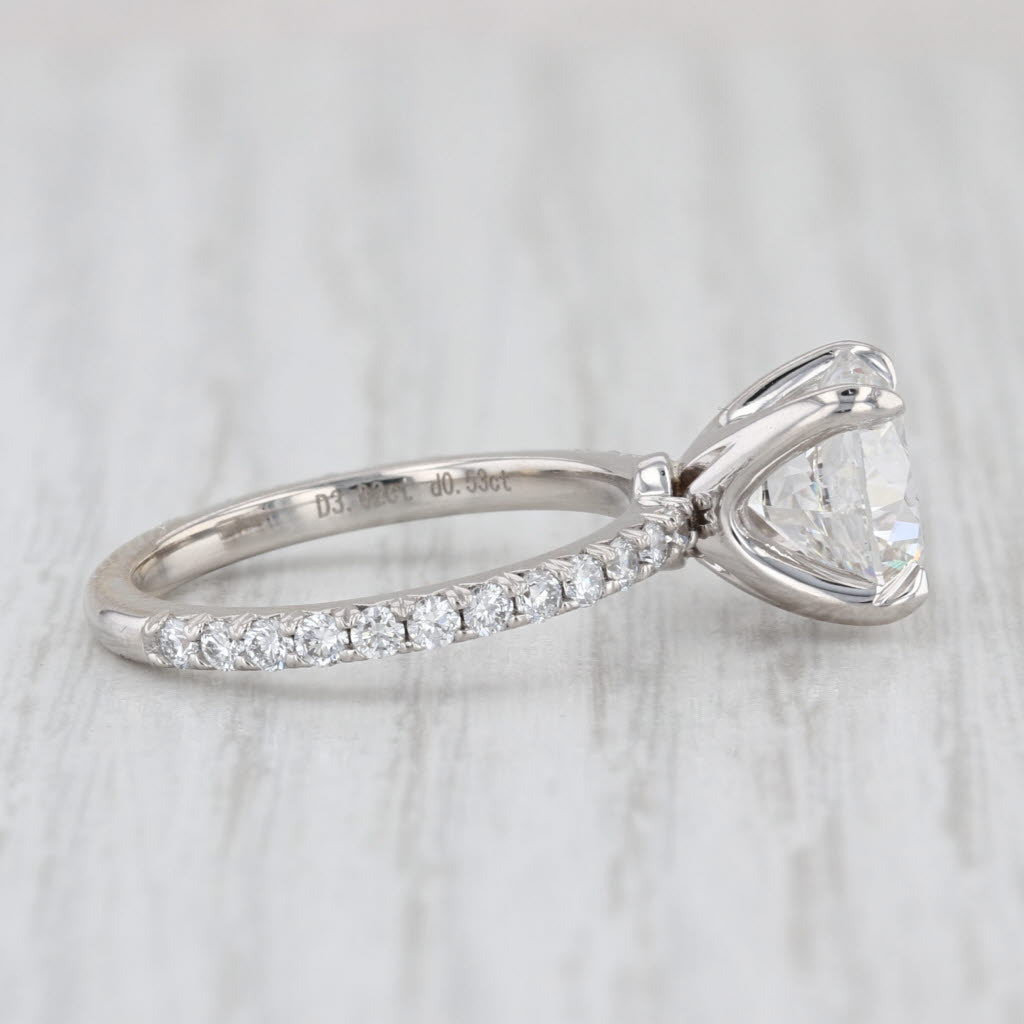 New IGI 3.55ctw Round Lab Grown Diamond Engagement Ring 14k White Gold Size 6.5