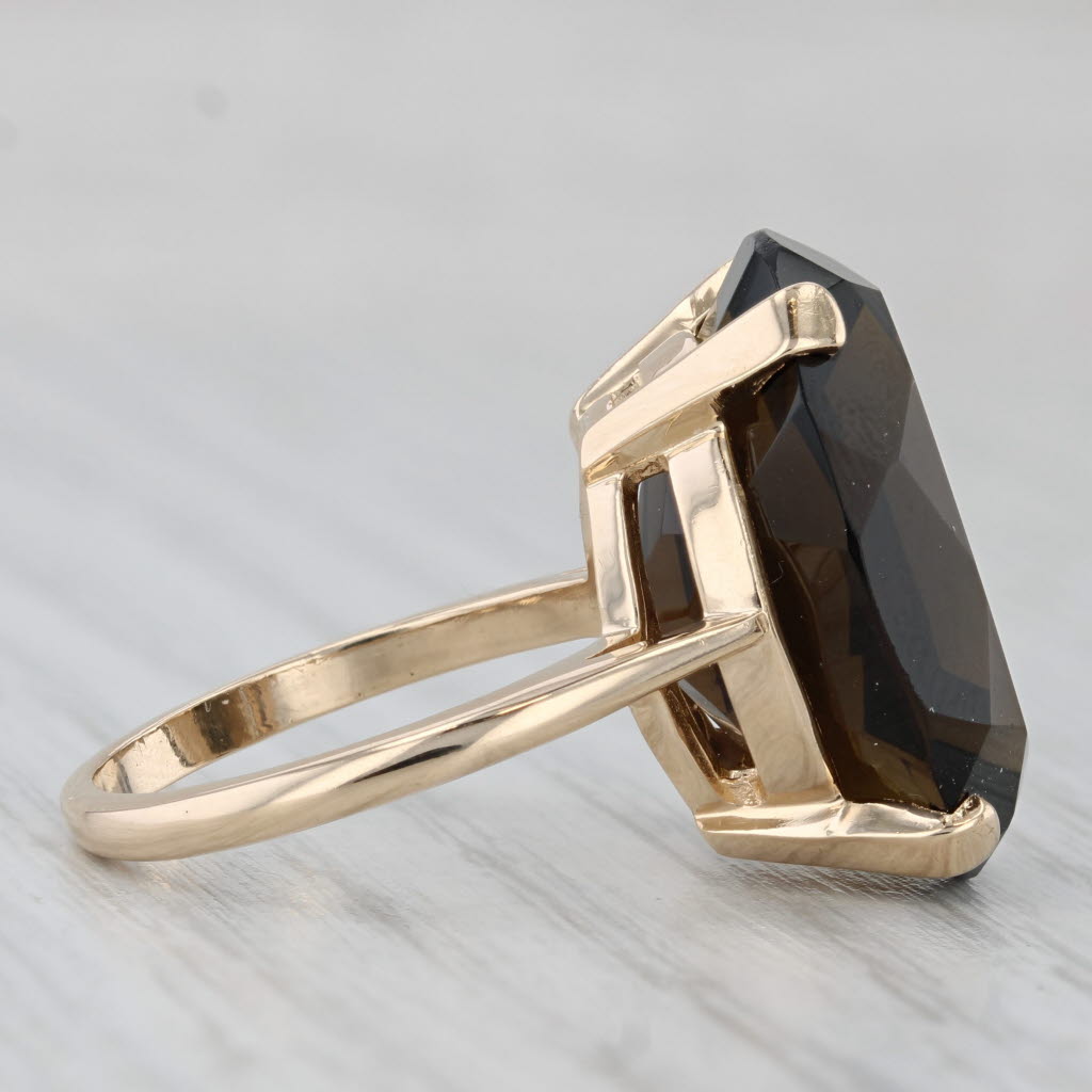 Gray 19.70ct Oval Smoky Quartz Solitaire Ring 14k Yellow Gold Size 6.75