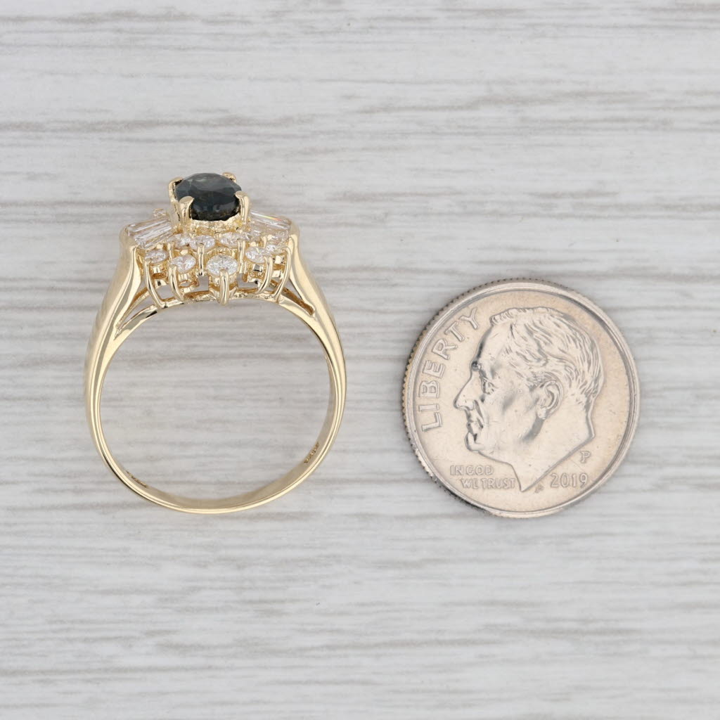 Gray 1.70ctw Oval Blue Sapphire Diamond Halo Ring 14k Yellow Gold Size 6.75