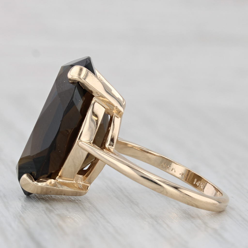 Light Gray 19.70ct Oval Smoky Quartz Solitaire Ring 14k Yellow Gold Size 6.75
