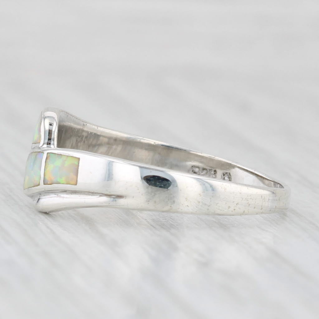 Light Gray Opal Mosaic Inlay Bypass Ring Sterling Silver Size 8 Band
