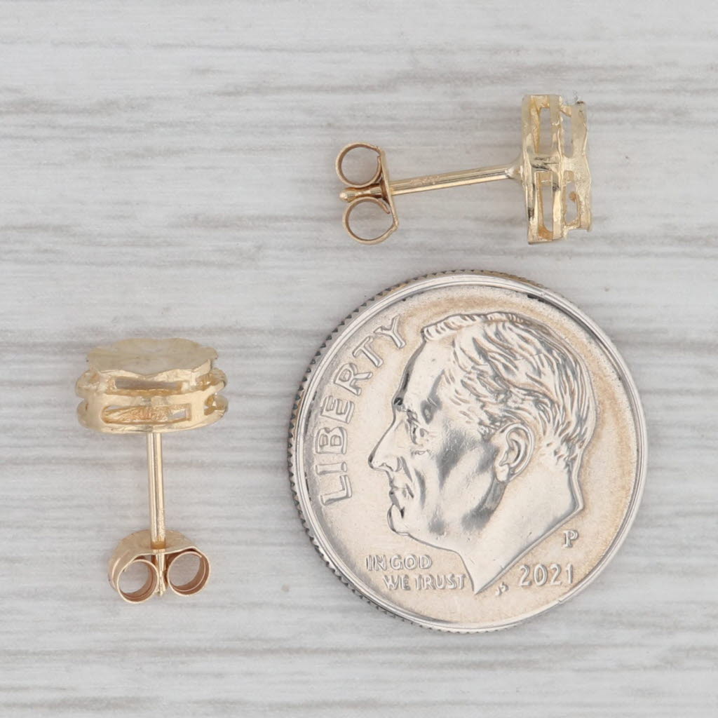 Gray Beveled Stud Earrings 14k Yellow Gold Small Round Studs