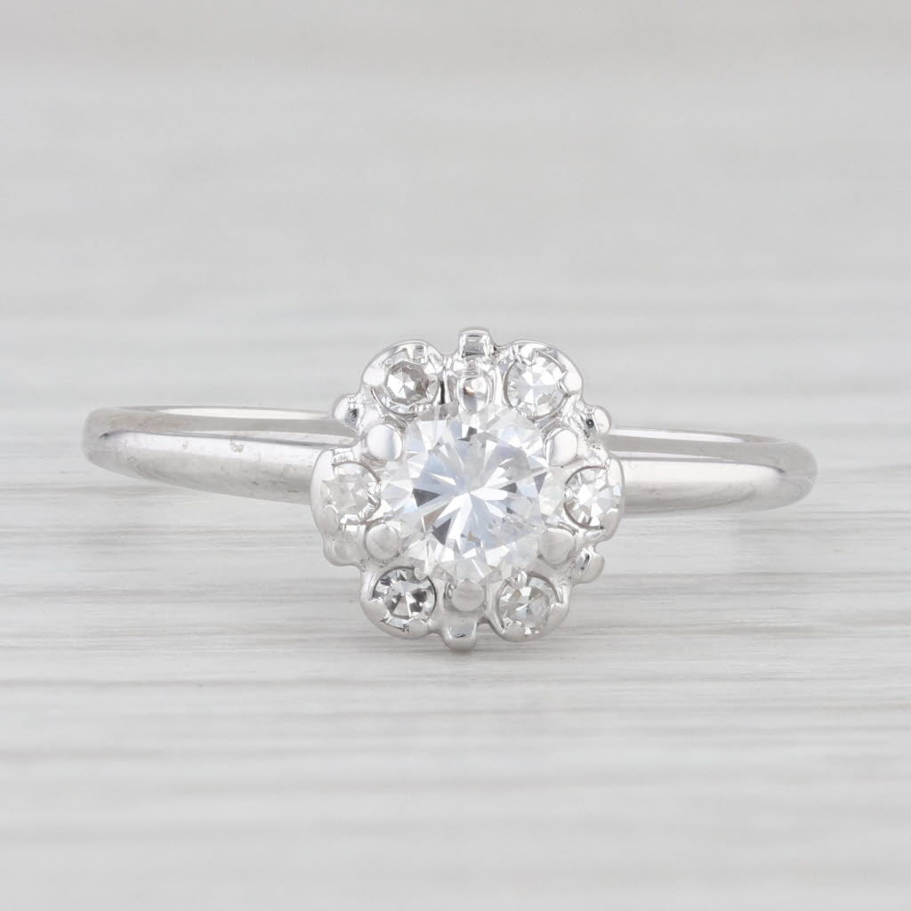 Light Gray Vintage 0.48ctw Diamond Engagement Ring 14k White Gold Size 6.25 Round Brilliant