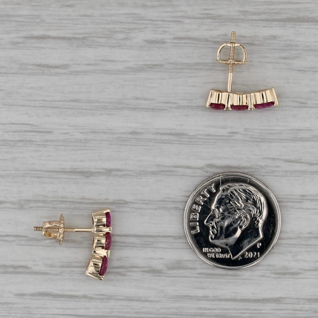 0.80ctw Pink Sapphire 3-Stone Journey Drop Earrings 14k Yellow Gold