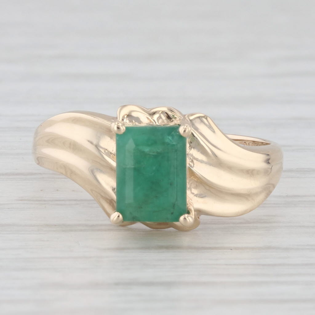 Light Gray 1ct Emerald Cut Emerald Solitaire Bypass Ring 10k Yellow Gold Size 7