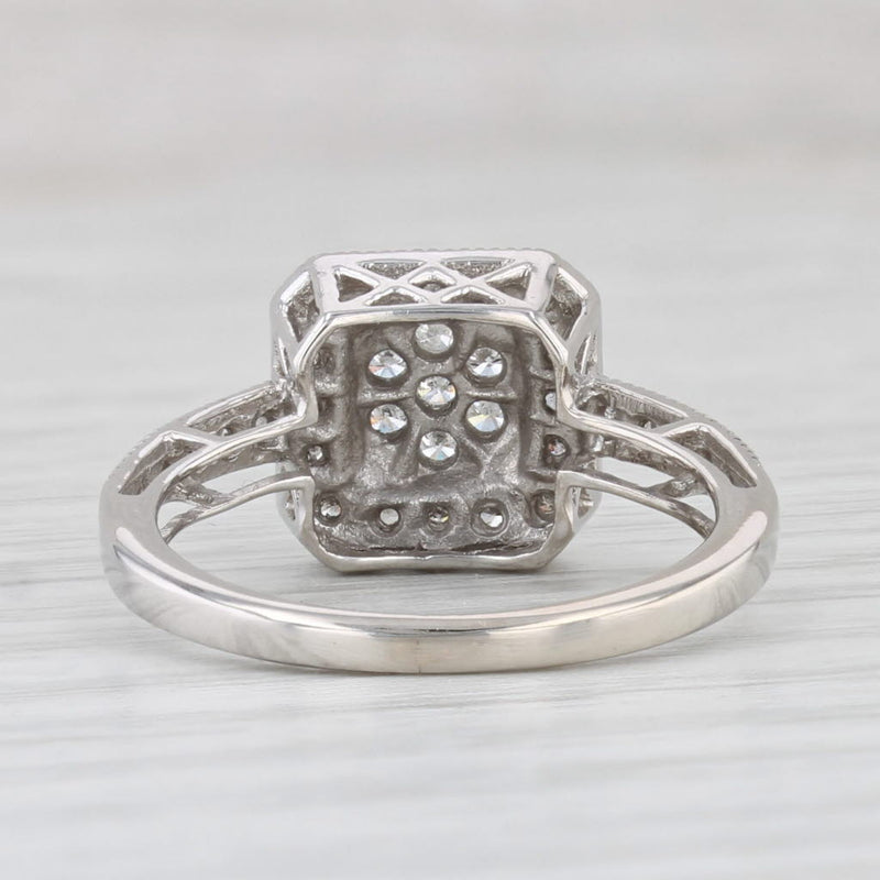 Light Gray 0.12ctw Diamond Cluster Halo Engagement Ring 10k White Gold Size 5.5