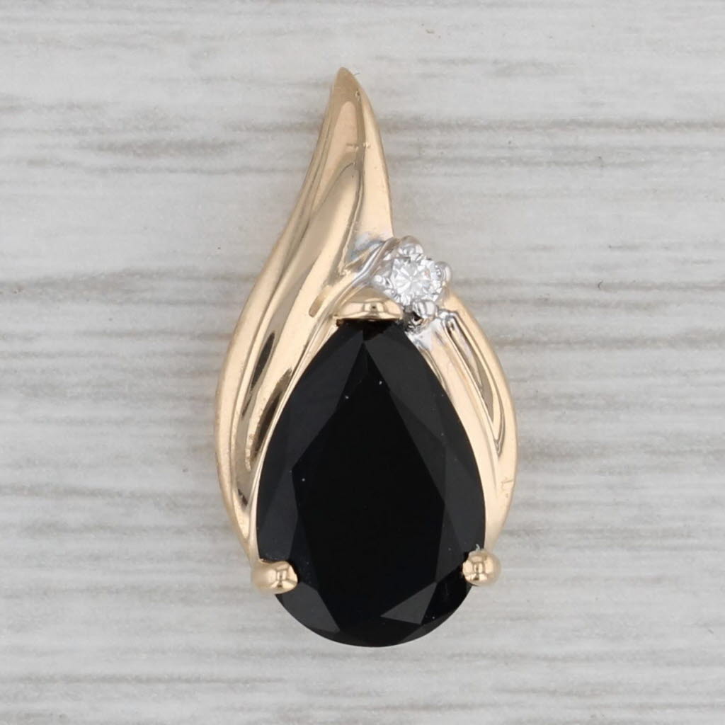 Gray Onyx Diamond Teardrop Pendant 14k Yellow Gold