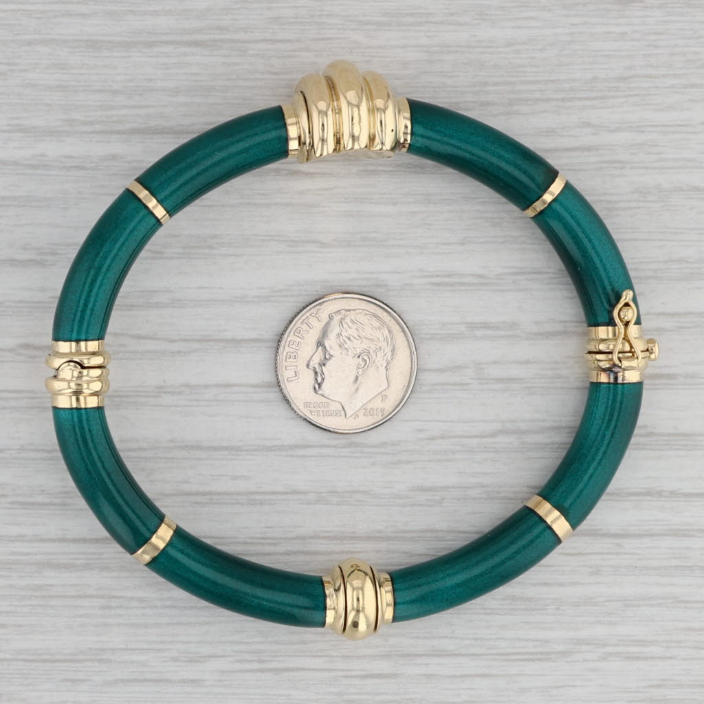 Gray Green Resin Bangle Bracelet 18k Yellow Gold Statement 7"